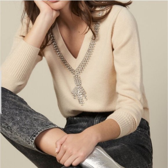 Sandro Sweaters - Sandro Jewel Trimmed Sweater-Worn Once